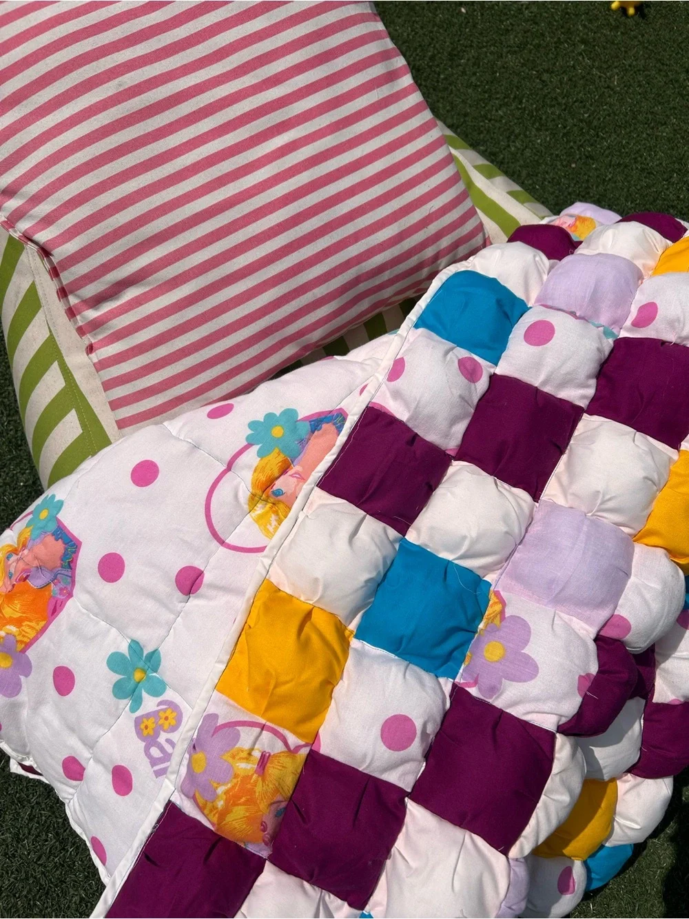 Handmade vintage Barbie checkered small Puff Quilt